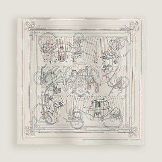 Ex-Libris Les Sangles embroidered scarf 90 - White | Hermès USA